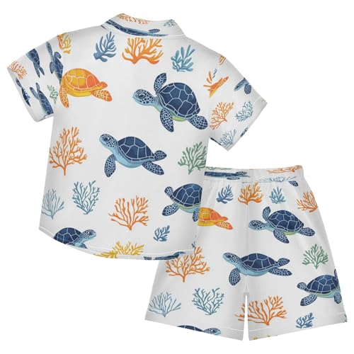 Boccsty Colorful Turtles Sea Animals Boy Summer Shorts Sets Hawaiian Toddler Boys T-Shirt & Pants 2 Pcs 3T2