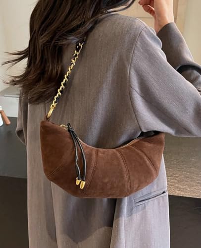 Slouchy Suede Shoulder Bags For Women - Retro Horn Crossbody Crescent Dumpling Satchels Purses Fall Handbag Travel3