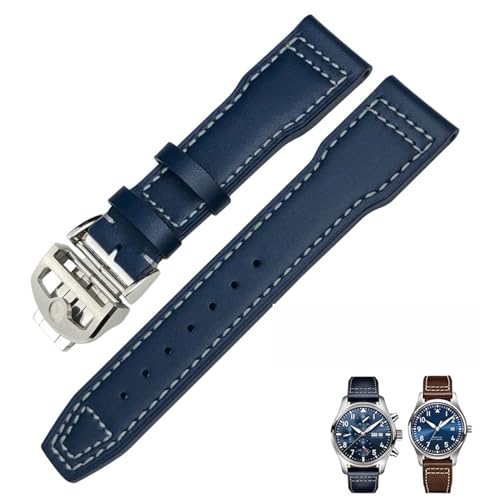 Bracelet de montre 20mm cuir véritable noir bleu adapté pour montre de pilote homme et Mark 18