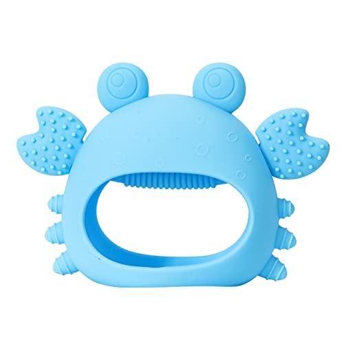Image of Never Drop Teething Toys for Babies, Baby Mitten Silicone Teether for Soothing Teething Pain Relief, Baby Chew Toys for Sucking Needs (Crab Blue)