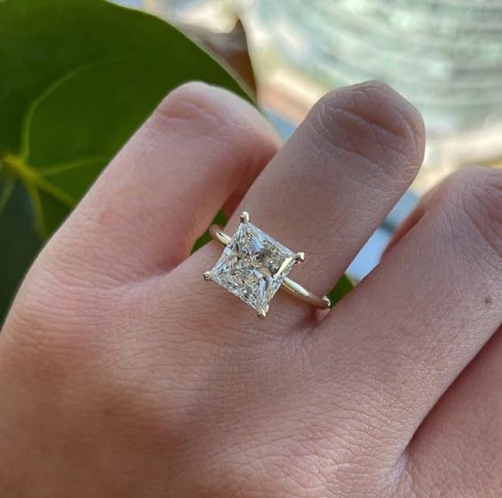 yasu jewels 14k gold plated diamond wedding ring, 2.0 CT Princess Diamond Engagement Ring, Wedding Promise Ring, Simple Hidden Halo Ring, Gifted for her,size 3-124