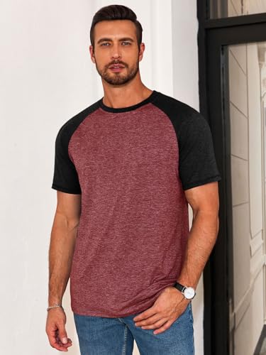 Image of Runcati Mens Casual Slim Fit T Shirts Raglan Short Sleeve Crewneck Baseball Tees Color Block Workout Fashion Shirt