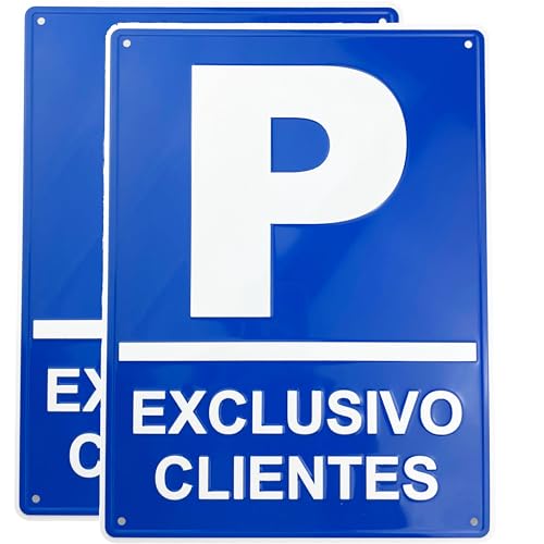 2 Unidades RELIEVE Cartel Parking Clientes | 21x28 cm Calidad AAA+| Aluminio Lacado | Grosor 0.8 mm | Señal aparcamiento | Impresión UV | Interior Y Exterior | Ojales Sujeccion