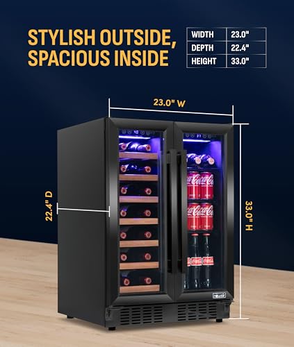Image of NewAir 24 inch Dual Zone Beverage Refrigerator & Wine Cooler for 20 Bottles & 78 Cans | Freestanding or Built-In Under Counter Mini Fridge for Beer, Wine and Soda | Black Stainless Steel