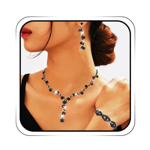 Image of EARENT Black Jewelry Sets Rhinestone Necklace Earring Set for Women