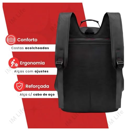 Mochila Masculina Reforçada para Notebook Trabalho Viagem Executiva Cabo de Aço Mochila Bolsa Básica