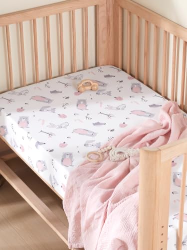 Image of TILLYOU Baby Crib Sheets for Boys Girls, Super Soft Toddler Bed Sheets, 2 Pack Sheets for Standard Crib Mattress 28x52in, Playful Animals