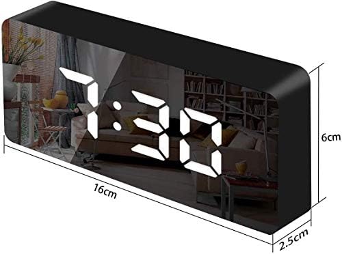 JSTH Mirror Alarm Clock, Digital Alarm Clock 3inch LED Display with Temperature/Snooze/Adjustable Brightness/Date Calendar/USB Port Night Light for Bedroom Living Room Home Decor(Black)