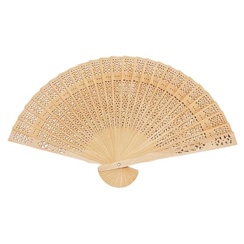 Éventail pliable en bois pour invités, mariage, fête ou événement d'été (beige, 35 x 20,5 cm)