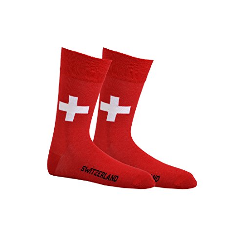 3 Paar Computer-Socken Schweiz rot schwarz für Damen und Herren CH-187 (43-46, Schweiz (Rot))
