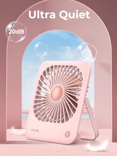 Funme® Tischventilator Batterie Klein USB Ventilator Leise, Tragbarer Aufladbar 3000 Akku Ventilatoren mit 3 Geschwindigkeiten für Makeup Camp, Büro, Bibliothek und Zuhause - Roségold 4