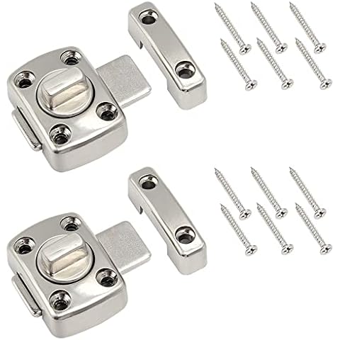 Neikafan 2 Pcs Rotate Gate Latch Security Door Slide Lock Bathroom Latch Rotate Bolt for Toilet Door Windows Hotel Various Doors Cabinet Windows (Silver) Cover