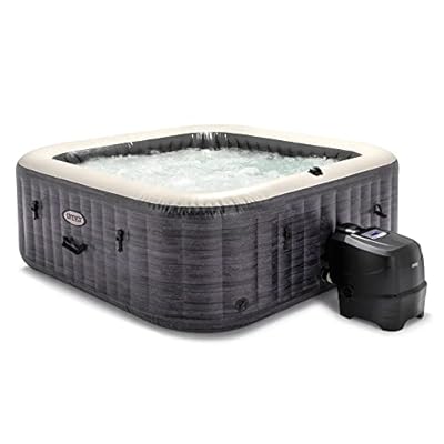 INTEX 28451EP PureSpa Greystone Deluxe Spa Set: Includes Energy Efficient Spa Cover and Wireless Control Panel – Spa Control App – Built-in FastFill Inflation System – 6 Person Capacity – 94" x 28"