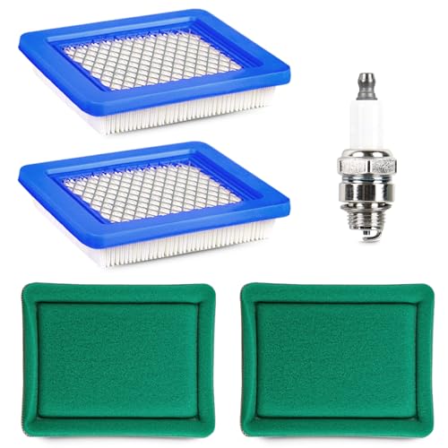 Rakiyada 2 PCS 491588S Air Filter with Pre Filter and Spark Plug Fits for B&S 491588 Craftsman 33644 Toro 20332 Lawn Mower Air Filter Parts for Honda Troy-Bilt John Deere Husqvarna