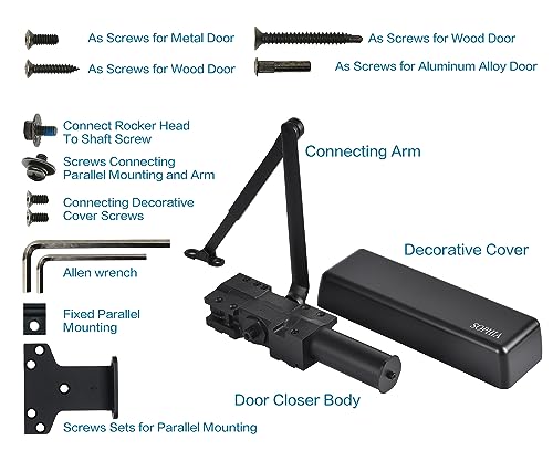 Image of SOPHIA Commercial Door Closer Heavy Duty, Automatic Door Closer, ADA Compliant & UL Listed, Door Hydraulic Closer, Delayed Action, Adjustable Spring Size 1-6 for Heavy Traffic, Grade 1, Matte Black