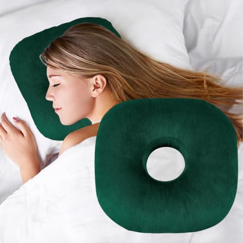 Wuronsa Ear Piercing Pillow with Hole for Cartilage Piercings, CNH Support (Green Wavy)