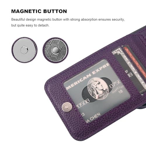 Image of KIHUWEY Compatible with iPhone 13 Case Wallet with Credit Card Holder, Premium Leather Magnetic Clasp Kickstand Heavy Duty Protective Cover for iPhone 13 6.1 inch (Lichee Dark Purple)