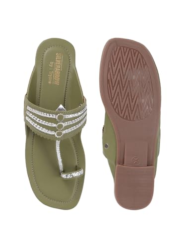 Image of SilverArrow Women's Desi Bloom Fashion Sandals|Kholapuri Style Flat with Open Back |Casual Wear