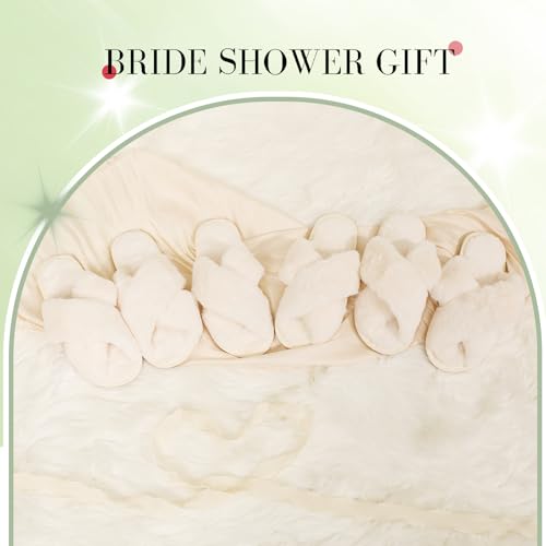 Bride Slippers for Wedding Day, White Bride To Be Bridal Shower Gift for Women Bridesmaids, Open Toe Fuzzy Flip Flops,Bachelorette Party Getting Ready Outfit4