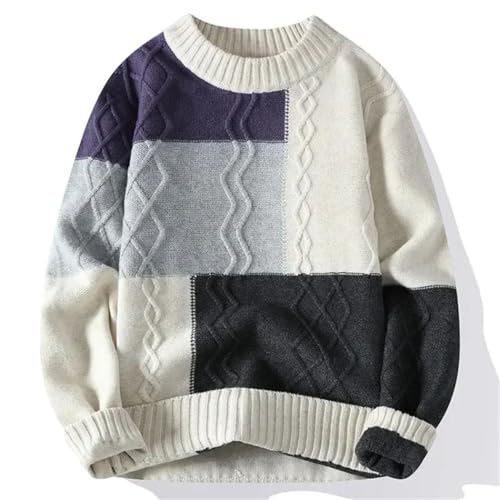 Men Twisted Pattern Knit Sweater Round Neck Colorblock Pullover Casual Warm Stylish Top4