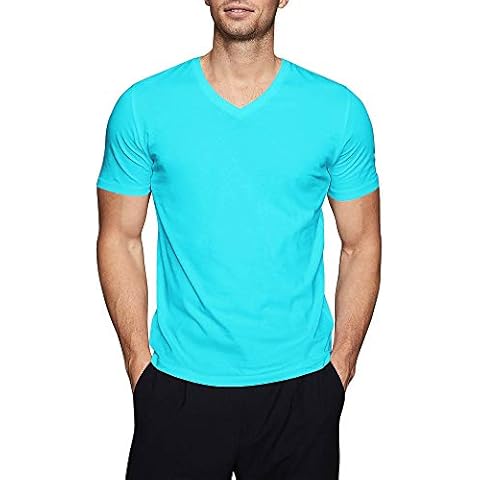 Hat and Beyond Mens Active V Neck T-Shirts Gym Workout Dance Slim Fit Shirts, 1hc04_turquoise, Large Cover