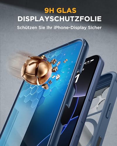 Miracase 360 Grad für iPhone 17 Pro Hülle mit Magsafe, Eingebaut Glas Schutzfolie, Komplettschutz HandyHülle Magnetisch Stoßfest Case für iPhone 17 Pro Schutzhüllen 6,3 Zoll,Blau