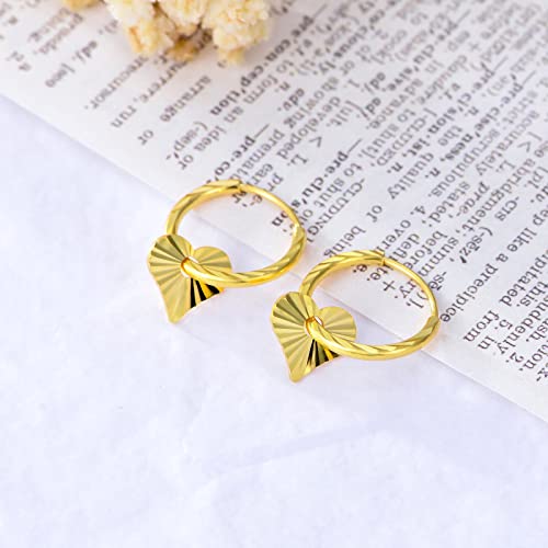 18K Solid Gold Hoop Huggie Earrings For Women, Delicate Yellow Gold Drop Dangle Heart Huggie Hoop Earrings Jewelry Anniversary Birthday Gift For Wife Mother Girl #TOP2