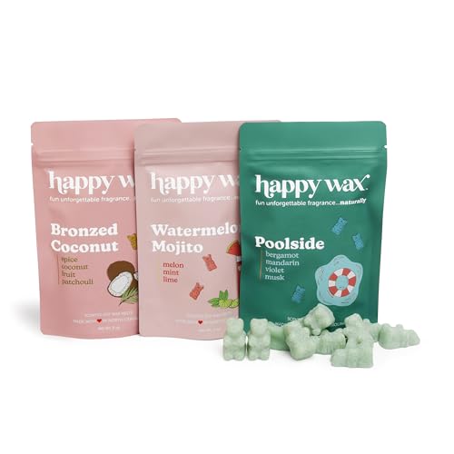 Happy Wax Vacation Mix Premium Scented Natural Non Toxic Soy Wax Melts 6 Total Oz. of Scented Wax Melts. Includes: Watermelon Mojito Poolside and Bronzed Coconut