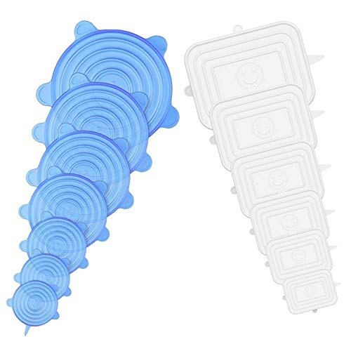 Coperchi in Silicone Elastici Riutilizzabili - Confezione da 18 Pezzi Multidimensioni per Barattoli, Vasetti, Ciotole e Contenitori - Ermetici per la Conservazione degli Alimenti