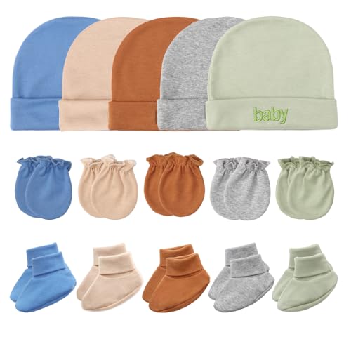 DRESHOW Neugeborenes Baby Mütze Fäustlinge Socken Set Säugling Baumwolle Beanie Handschuhe Keine Kratzer Dicke Warme Socken Baby Jungen Mädchen 0-6 Monate