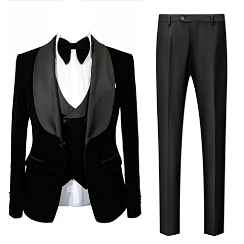 Costume veste en velours gilet et pantalon noir pour homme Kromoc