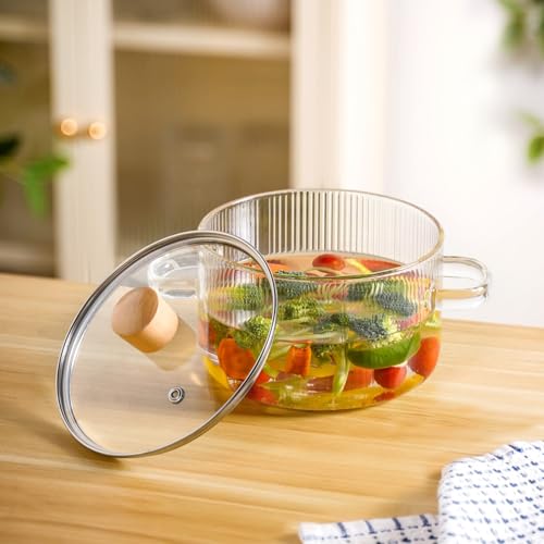 Image of Nestasia Borosilicate Glass Cooking Pot on Gas Stove (1800 ml) - Fluted Casserole with Air Vent Glass Lid | Microwave & Dishwasher Safe Durable Handi for Kitchen