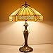WERFACTORY Tiffany Table Lamp Yellow Hexagon Stained Glass Bedside Lamp Mission 16X16X24 Inches Desk Reading Light Metal Base Decor Bedroom Living Room Home Office S011 Series