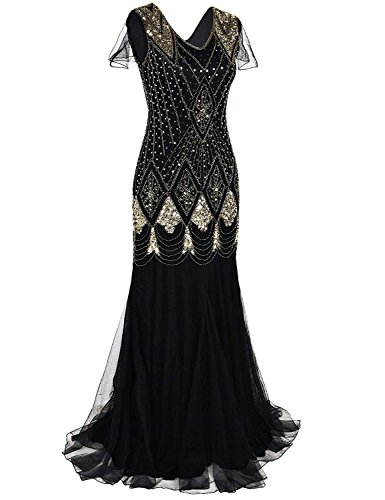 Image of Women Evening Dress 1920s Flapper Cocktail Mermaid Plus Size Formal Gown with Long Gloves