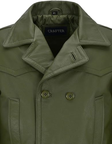 Image of Crafter Men's Kriegsmarine German Ww2 Dr Who Reefer Hide Leather Jacket Coat Four Button Leather Car Coat - Pea Coat for Mens
