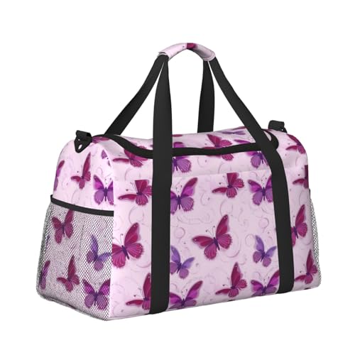 Red butterfly Print Foldable Carry On Tote Large Capacity Hand Carry Bag for Airplane Weekend Getaways3