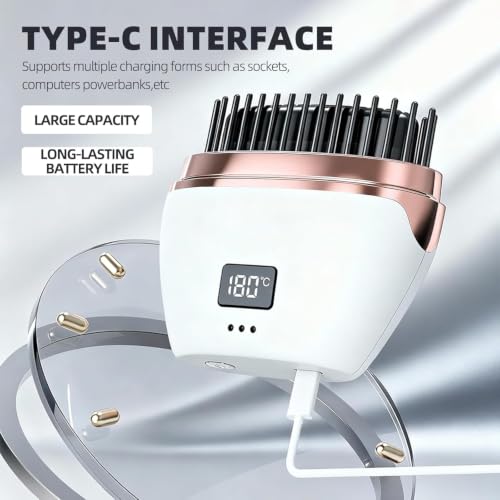 Image of Mini Hair Straightener,Cordless Hair Straightener Brush, Portable Straightening Brushhot Comb Hair Straightener For Women,Three Temperature Adjustments Flat Iron For Travel, Multicolour. (White)