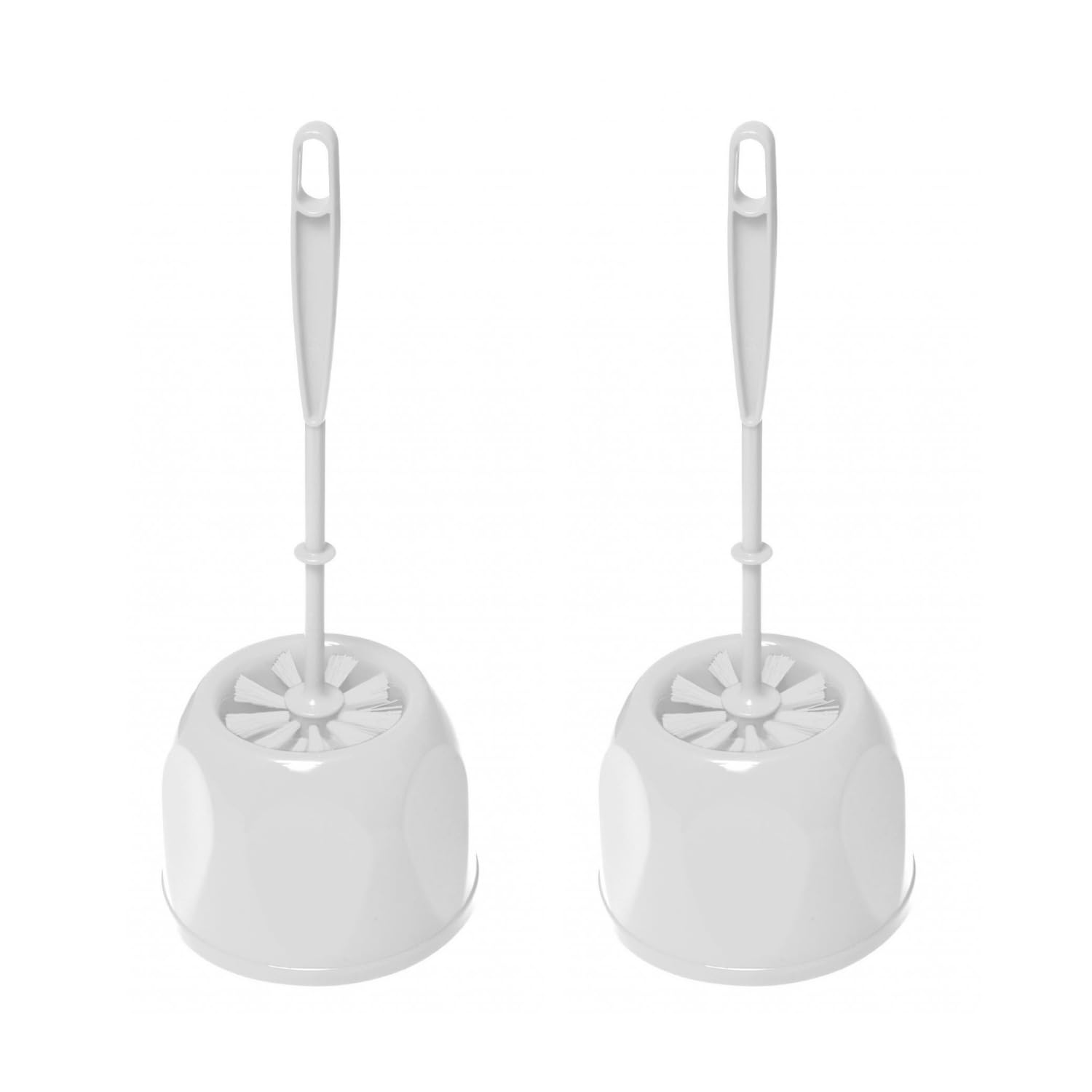 HOMESHOPA 2 Pack White Round Toilet Brush with Holder, Soft Flexible Bristles, Deep Clean Bathroom Accessory with Durable Plastic Handle, Hygienic Household Essential