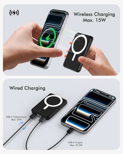 podoru for Magsafe Power Bank, 10000mAh Slim Magnetic Portable Charger | 22.5W PD Fast Charging, Travel Essentials with USB-C Cable LED Display, Wireless Battery Pack for iPhone 17-12 Series