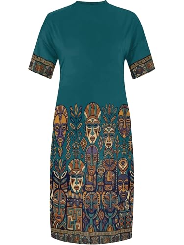 Image of Plus Size Maxi Dress for Women Short Sleeve V Neck Casual Loose Sundress with Pockets