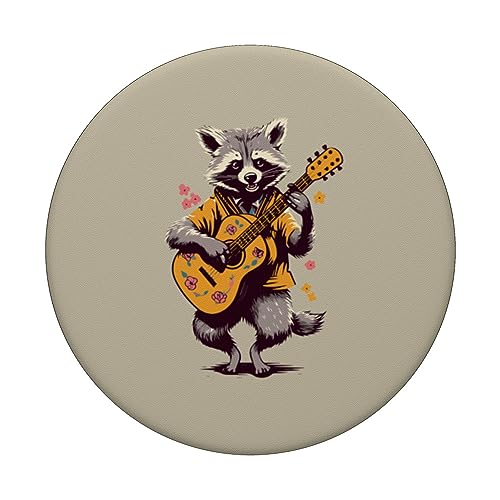 Dancing Bluegrass Raccoon Fun Guitar Cottagecore PopSockets Swappable PopGrip, Black - Image 3