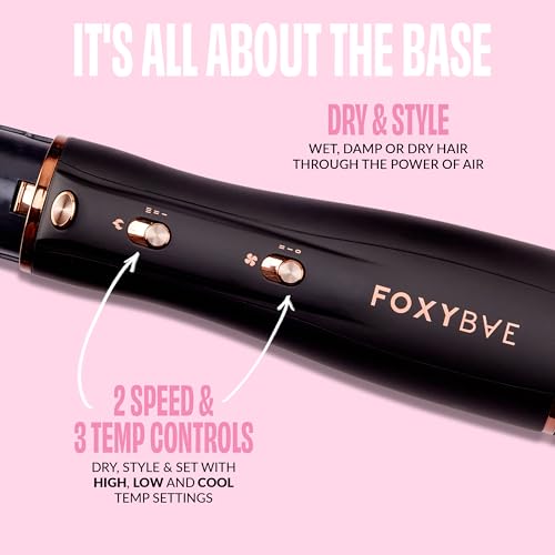 FoxyBae 3-in-1 Ceramic Interchangeable Hair Tools - Blowout Dryer - 3 Detachable Heads: 2.4" Blowout-Brush, 1.5" Hot Round Brush & Drying Cylinder Hair-Dryer & Hair Styling Set (Black Rose-Gold) - Image 3