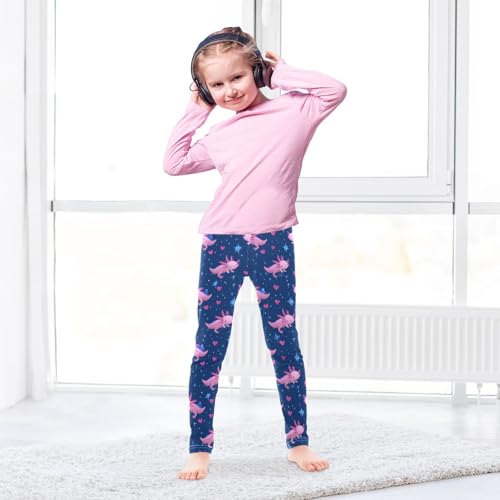 Pastel Leaves Red Flowers Pink Axolotls Girls Leggings Kids Yoga Pants Dance Active Tights 4T4