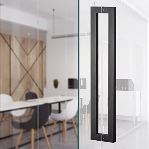 DUDSME Manija interior de granero para puerta de cristal y metal, acabado de acero inoxidable, manija de puerta corrediza pesada comercial de espalda a espalda (negro, 150 cm)