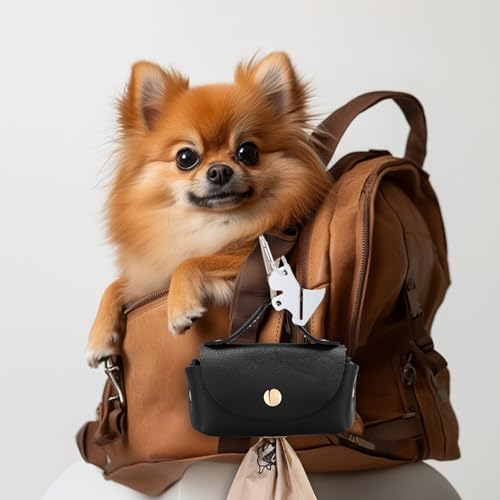 Image of Affrolling 5 Pcs Leather Dog Poop Bag Holder Christmas Include 45 Scented Poop Bags Dispenser Cute for Travel Walking Dog Park and Outdoor Use(Black)