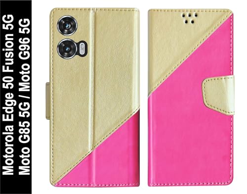 Image of SBMS Flip Cover for Motorola Moto Edge 50 Fusion 5G / Moto G96 / Moto G85 Back Cover Case with Magnatic Closure|Inbuilt Stand|Card & Money Pocket (Multipink)