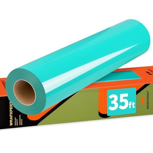 WRAPXPERT HTV Heat Transfer Vinyl Roll-12 x35ft Bright Teal Iron On Vinyl for Tshirts,HTV Big Roll Easy to Cut and Transfer for Heat Press Machine on Garments