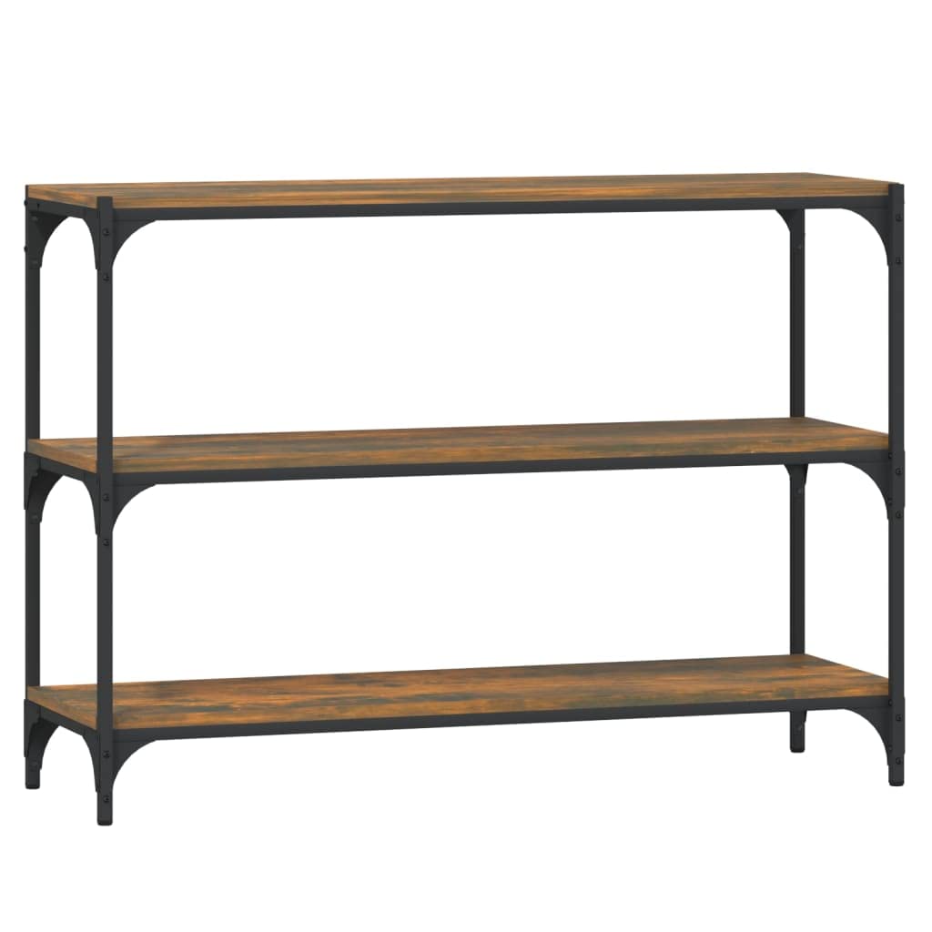 Regał na książki dąb wędzony z materiału drewnopochodnego i stali, 100 x 33 x 70,5 cm, z 3 półkami, przemysłowy regał na książki do salonu, stabilny regał stojący, uniwersalny regał na