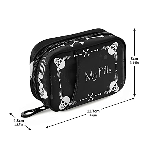 Image of Naanle Halloween My Pill Box 7 Day Skull Pill Case Travel Pill Organizer Bag with Zipper Portable Weekly Case Compact Size for Vitamin Supplement Holder