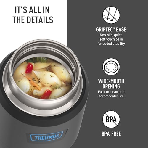 Image of THERMOS ICON Stainless Steel Food Jar with Spoon, 12 Ounce, Black